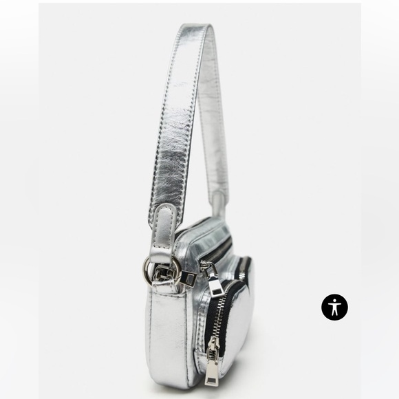 Zara mini crossbody bag with pockets in silver with dustbag - Picture 3 of 6